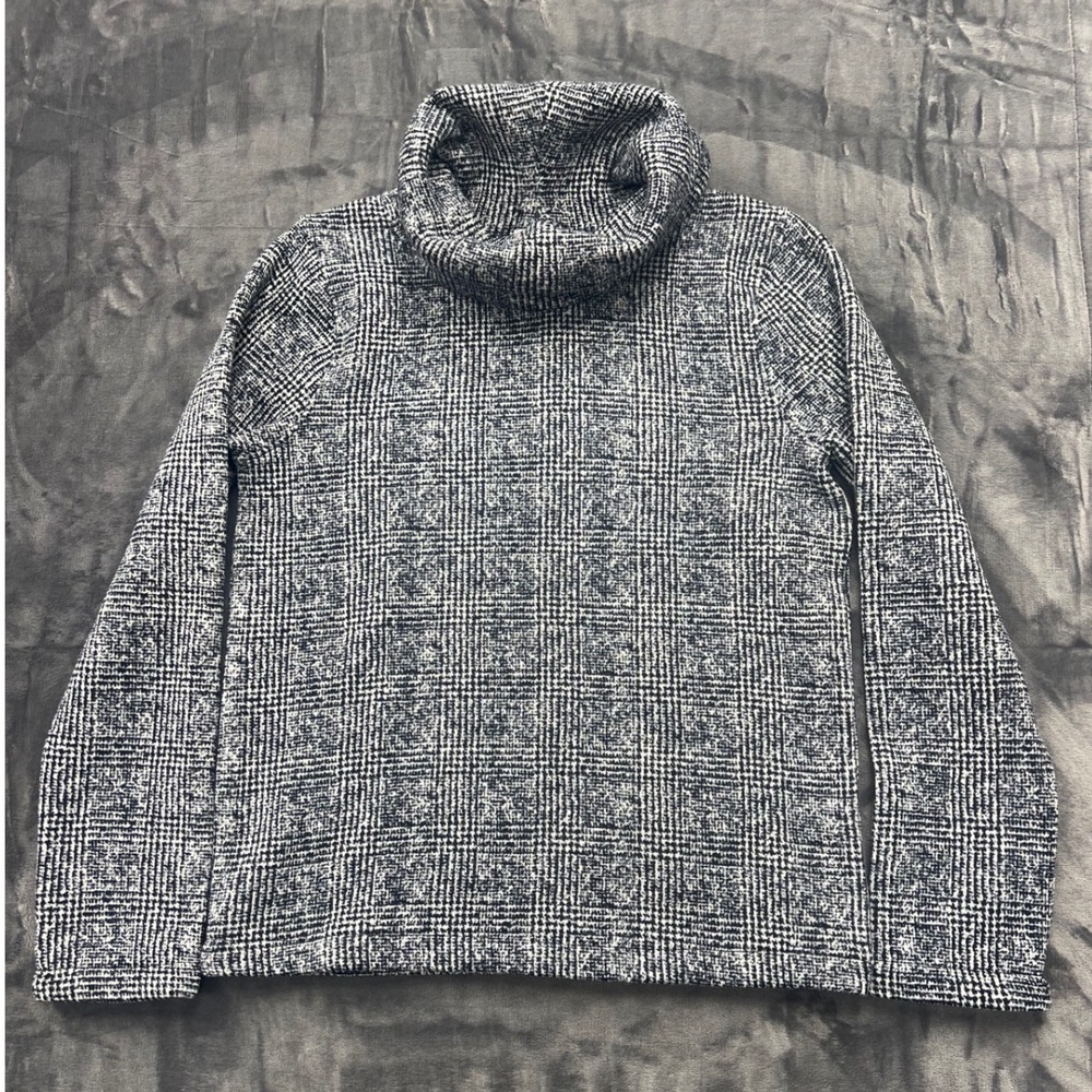 J.Crew Cowl‎ Neck Sweater Womens Medium Black White Glen Plaid Fleece Lined Knit